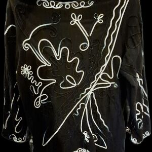 Christopher & Banks Black Blouse with White Embroidery